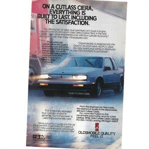 Quad 4 Cutlass Ciera Oldsmoble Car 1980s Vintage Print Ad 8 inch Tall
